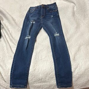 Fashion Nova Blue Skinny Jeans with Distressed Details